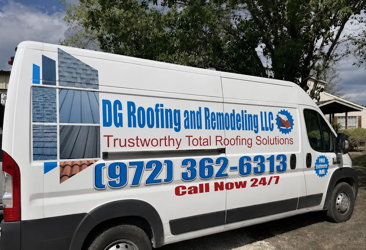 DG Roofing and Remodeling LLC service van in Central Texas
